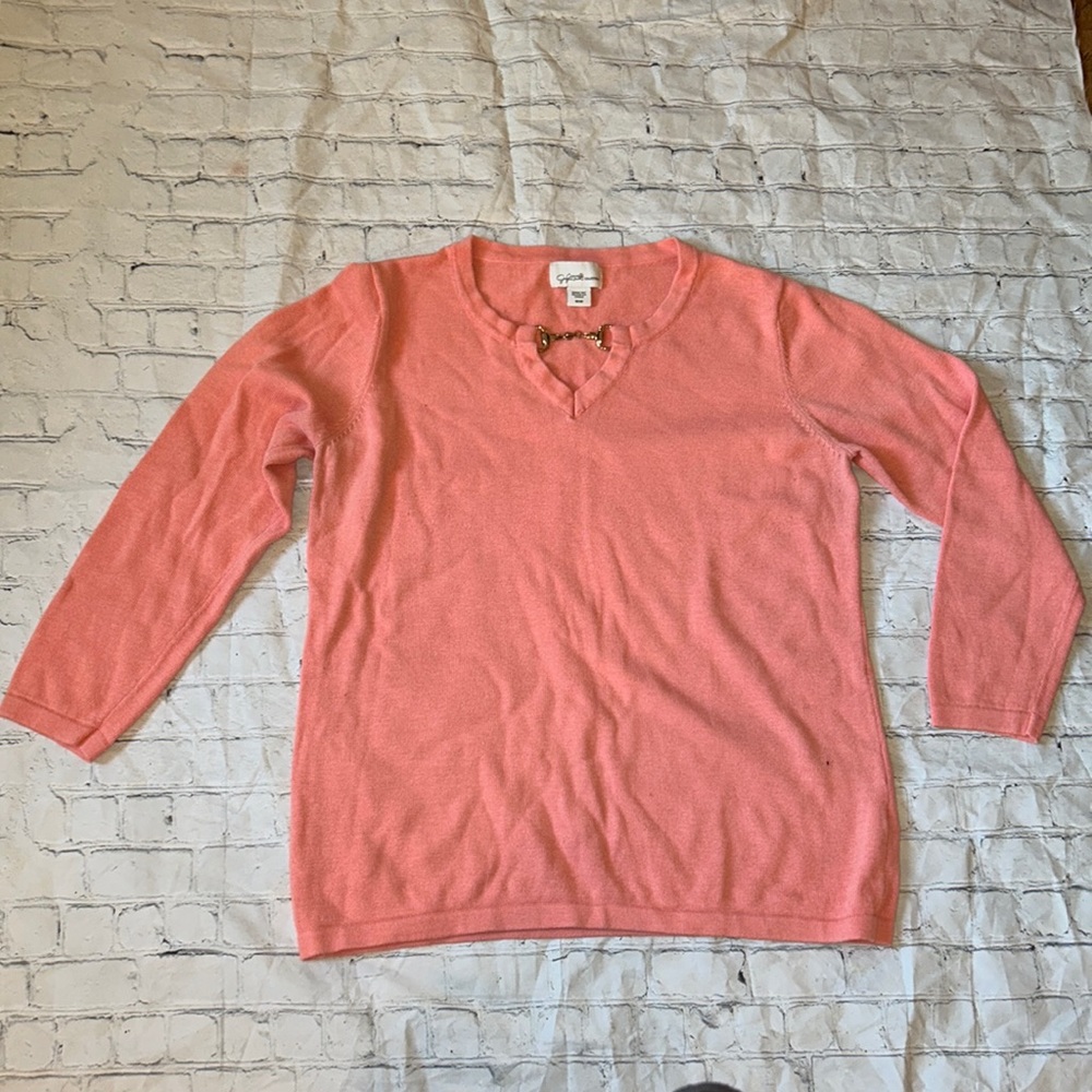 Jaclyn Smith Collections peachy coral v-neck medium long sleeve shirt